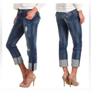 Hudson Ginny Crop Straight Leg Distressed Low Rise Jeans Size 25